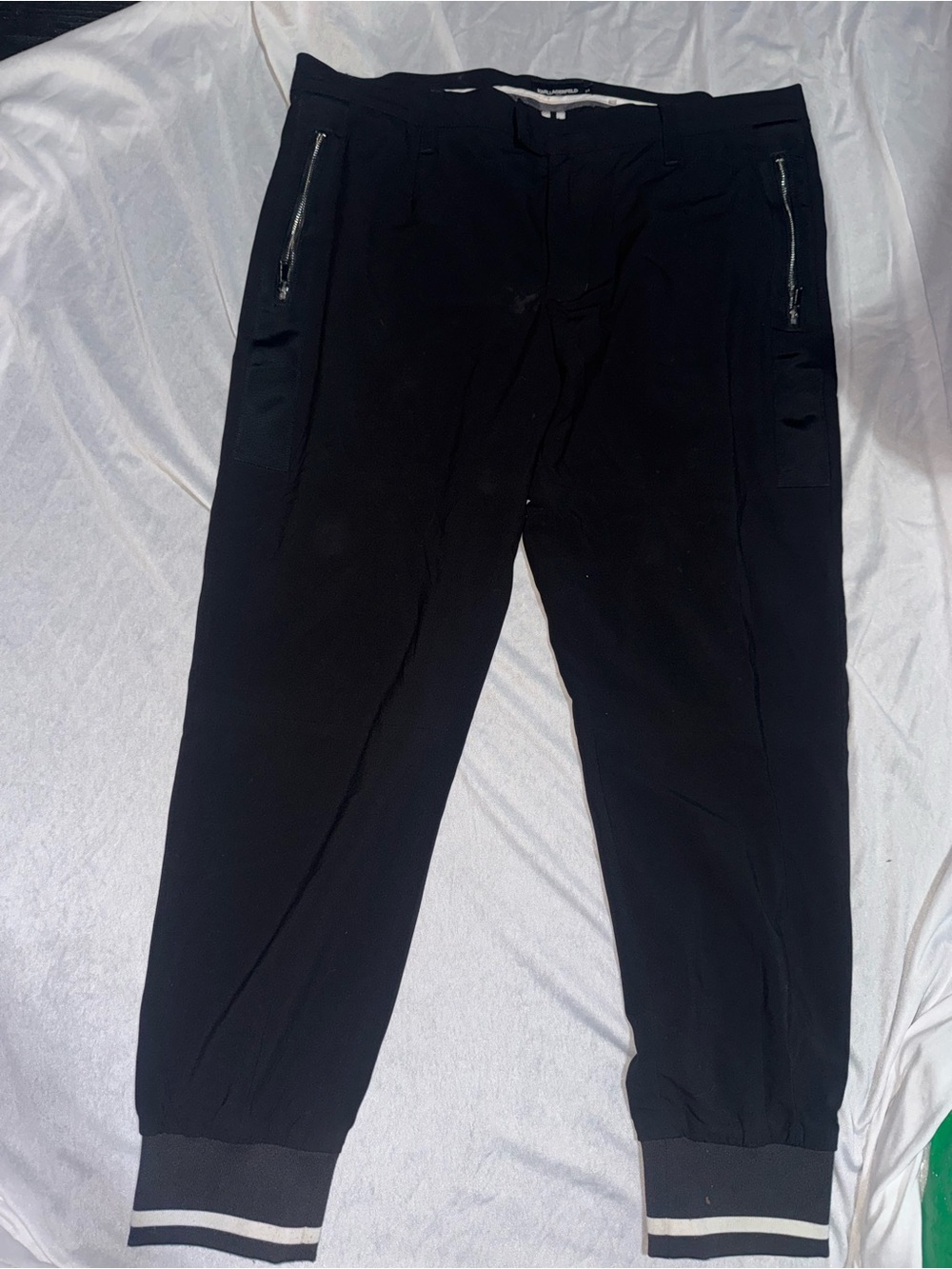 Karl Lagerfeld Black Joggers with Zip Pockets and Striped Cuffs